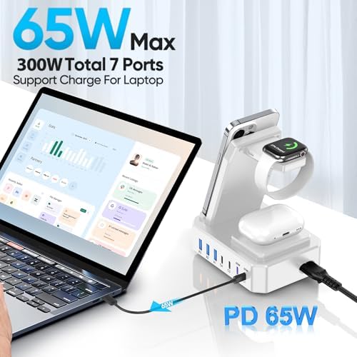 300 W High-Efficiency Charging Hub for Apple Devices – 10-in-1 Wireless Charger Dock with 65 W PD Fast Charging for i Phone, Mac Book, i Watch & Air Pods – Advanced Ga N III Technology, All-in-One Solution for Optimal Device Management and Clutter Reduction