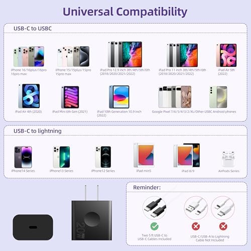 20 W USB-C Fast Charging Block with 5 ft Cable – Ultimate Power Solution for i Phone 16/15 & Samsung Galaxy S23/S22/S21/S20 – Portable 4-Pack for Home and Travel Efficiency and Universal Compatibility