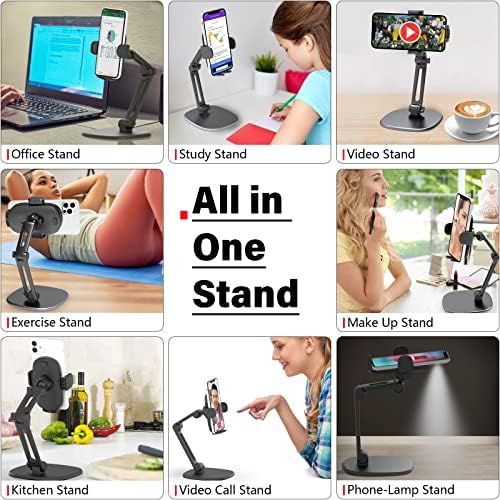 APPS2Car Phone Stand for Desk [No Dropping Stable Triple-Clamp Holder] Adjustable Height 360 Degree Rotation Heavy Base Thick Case Friendly, Multifunctional Cell Phones Stand for iPhone Android Phones – Enhanced Compatibility and Speed