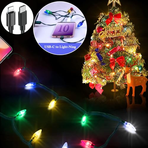MACLARONX 2 Pack USB-C to Lightning Christmas Light Charging Cable – 4.5 FT Festive LED Connector for i Phone 6-14 Pro/Max/Plus/XS/XR – Stylish & Functional Holiday Charger with 10 Decorative Lights