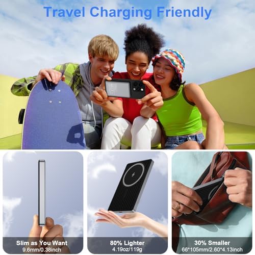 Ultra-Slim 10000 m Ah Magnetic Wireless Portable Charger – Fast 20 W Power Bank for Samsung Galaxy S25/S24/S23/S22/S21 & i Phone 16/15/14/13 – Dual Device Charging with Advanced Safety Features – Ideal for Travel & Daily Use – Compact Design for Maximum Portability and Convenience
