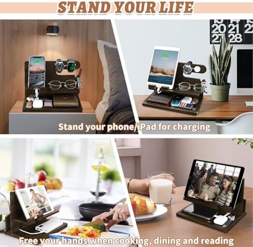 Wood Phone Docking Station – Nightstand Charging Organizer and Cell Phone Stand – Bedside Gift for Men – Enhanced Compatibility and Speed