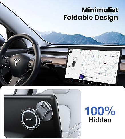 VICSEED Tesla Phone Mount – Ultimate Magnetic Holder for Model 3/Y/Cybertruck – Foldable and Sleek Design for All Phones Including Mag Safe – Secure, Stylish, and Tool-Free Installation for Enhanced Driving Safety and Convenience