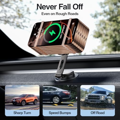 Revolutionary 15 W Magnetic Wireless Car Charger Mount – Adjustable Fast Charging Holder for i Phone 12-16 | Sleek, Foldable Design for Optimal Viewing | Ideal Gift for Tech-Savvy Drivers | Enhanced Mag Safe Compatibility & Travel-Friendly Convenience