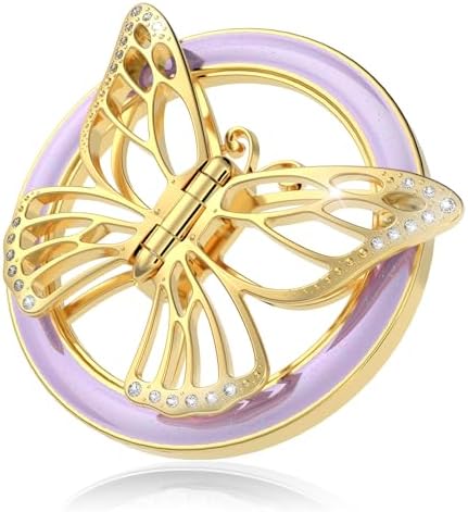 Transform Your Mobile Experience with the Chic Magnetic Phone Grip for Mag Safe – Stylish Butterfly Design in Rose Gold and White, Featuring Versatile Kickstand and Universal Adapter Ring for Enhanced Functionality and Secure Hold