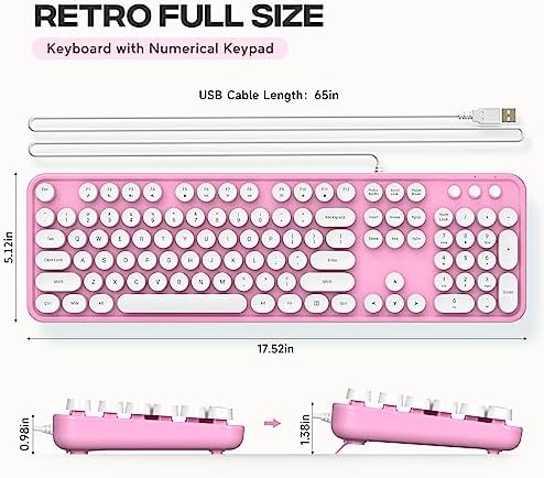 Retro-Inspired Full Size Typewriter Keyboard with Number Pad – Wired USB Keyboards for Windows 7, 8, 10, 11 | Enhance Your Typing Experience with Classic Charm and Modern Efficiency | Perfect for Home and Office Use