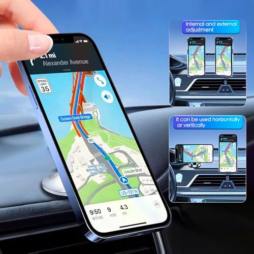 Revolutionary 360° Aluminum Magnetic Phone Holder for Car Dashboard – Universal Compatibility with i Phone 16 Pro/15/14/13/12, Samsung & Tablets – Ultimate Stability and Stylish Design for Safe Navigation on the Road