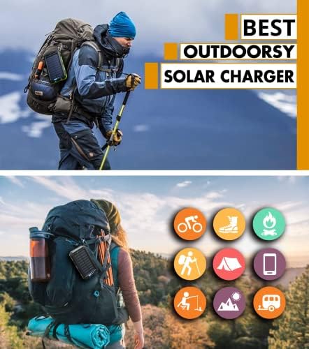 High-Capacity 20000 m Ah Solar Power Bank with Emergency Tools – Waterproof Portable Charger for Camping, Hiking & Outdoor Adventures with Carabiner, Compass, Whistle, and Dual USB Ports for Quick Charging