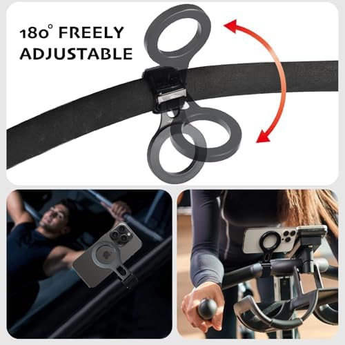 Revolutionary Magnetic Phone Holder for Stroller Bar – Mag Safe Compatible & 180° Adjustable for Gym, Home Fitness, and Shopping Carts – Securely Attaches with Versatile Strap, Includes Magnetic Ring for Universal Smartphone Compatibility – Elevate Your Multitasking Experience Today!
