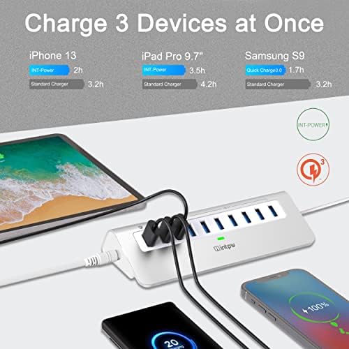 Ultimate 10-Port USB Hub 10 Gbps – Powered Aluminum Data Hub with 7 USB 3.1 Ports & 3 Fast Charging Ports for Mac, PC, and Laptop – 36 W Power Adapter Included, Type A & C Connectivity for Enhanced Performance and Speed