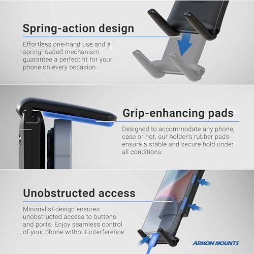 Universal Slim-Grip Ultra Phone and Tablet Holder – Securely Mounts All Devices from 4 to 8 Inches for Effortless Hands-Free Navigation and Streaming – Compatible with i Phone, i Pad, Samsung, Google, and More – Dual-T Pattern Pedestal Installation for Enhanced Versatility and Stability