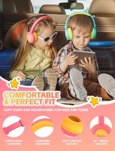 Safe Sound Bluetooth Headphones for Kids – Lightweight Wireless Earphones with 85 d B Volume Limiting for Toddler Hearing Protection – Ideal Twistable Design for School, Travel, and Home Use – Premium Audio Quality with Built-in Microphone for Clear Communication