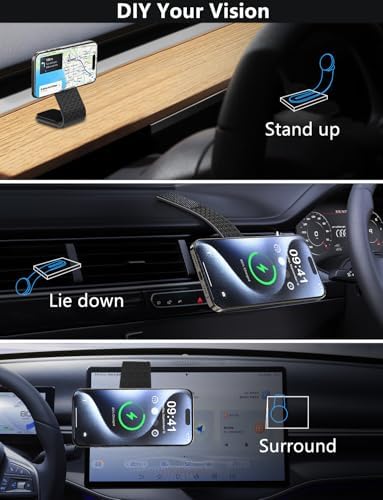 Mag Safe Car Mount Charger – 15 W Wireless Fast Charging Magnetic Phone Holder for i Phone 16/15/14/13/12 – Flexible Dashboard Design for Ultimate Convenience and Safety – Sleek Black Finish for Enhanced Vehicle Aesthetics – Efficient Power Delivery and Hands-Free Operation