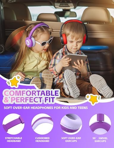 Safe Sound Bluetooth Headphones for Kids – Lightweight Wireless Earphones with 85 d B Volume Limiting for Toddler Hearing Protection – Ideal Twistable Design for School, Travel, and Home Use – Premium Audio Quality with Built-in Microphone for Clear Communication