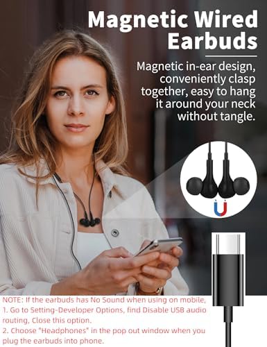 TITACUTE USB C Wired Earbuds: Premium Noise-Canceling Headphones with Bass Stereo Sound for Samsung S23 FE, S22, S21, A53, A54, and i Phone 15 Pro Max – Magnetic In-Ear Design with Microphone and Volume Control for Enhanced Audio Experience Across Devices