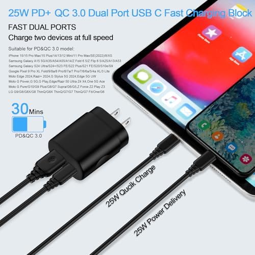 Rapid Charge 25 W Dual Port USB-C Wall Adapter – High-Efficiency Fast Charger for Samsung Galaxy, i Phone, and Pixel Devices – Compact, Portable Power Block with Advanced Safety Features – Perfect for Galaxy Watch, Z Fold, A & S Series Models