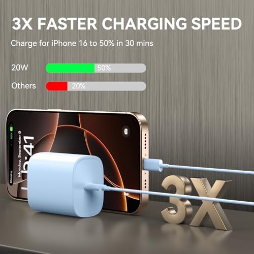 Ultimate 10 FT USB-C Fast Charging Kit for i Phone 16 and 15 – 20 W Power Adapter & Extra Long Cord for Rapid Charging of i Pads and Android Devices – Enhanced Compatibility and Durability for Everyday Use