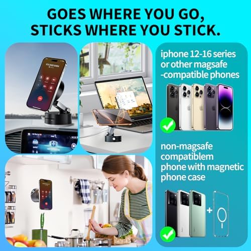 Woolcar Magnetic Phone Holder, Vacuum Mount, Innovative Toggle Design, Foldable Portable Vacuum Magnetic Cell Phone Holder – Enhanced Compatibility and Speed