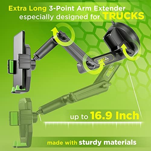 Heavy-Duty Truck Phone Mount with Super Suction Cup – Ultimate Mobile Device Holder for i Phone & Samsung, 16.9-Inch Long Arm for Maximum Stability & Flexibility, Ideal for Big Rig Drivers, Enhances Road Safety and Hands-Free Navigation