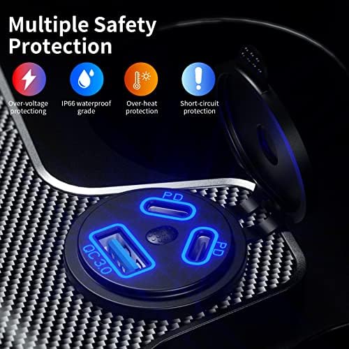 Kewig Dual PD3.0 & QC3.0 Multi-Port 12 V USB Car Charger – Fast Charging Solution for Tablets, Smartphones & More – Waterproof Wired Outlet with Power Switch, Ideal for RVs, Boats, ATVs & Marine Use – Enhanced Compatibility for Seamless Charging on the Go