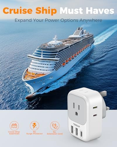 Ultimate European Travel Power Adapter: 4 AC Outlets & 3 Fast Charge USB Ports (1 USB-C PD 20 W) – Compact, Foldable Design for Effortless Connectivity in Spain, France, Germany, Italy, Portugal & Iceland – Versatile Compatibility for All Your Devices