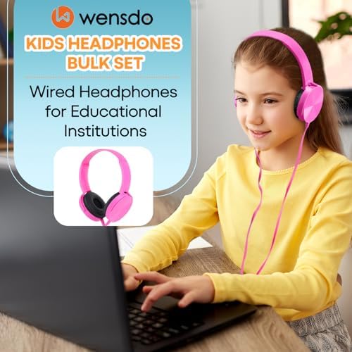 Classroom-Ready Kids Headphones Bulk Pack – 6 Durable Wired Earphones for Students, Toddlers, and Teens – Lightweight On-Ear Design with Comfortable Fit, Ideal for Learning, Music, and Online Classes – Compatible with Tablets and Laptops