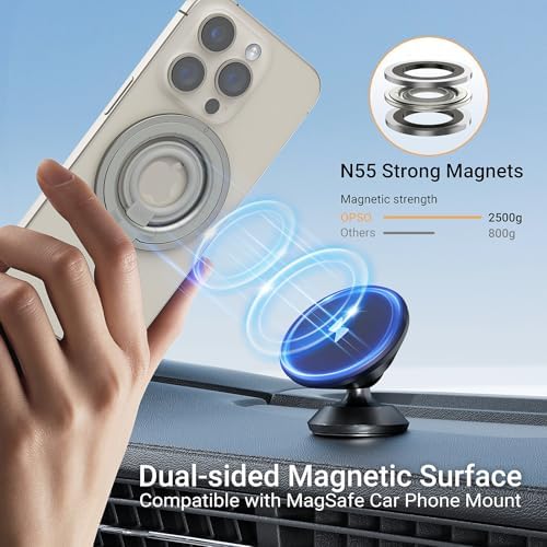 OPSO Mag Safe-Compatible Magnetic Phone Ring Holder – 360° Rotating Grip with Adjustable Kickstand for i Phone 16/15/14/13/12/Pro/Max & Universal Smartphones – Ergonomic Design for Enhanced Stability, Style, and Hands-Free Convenience