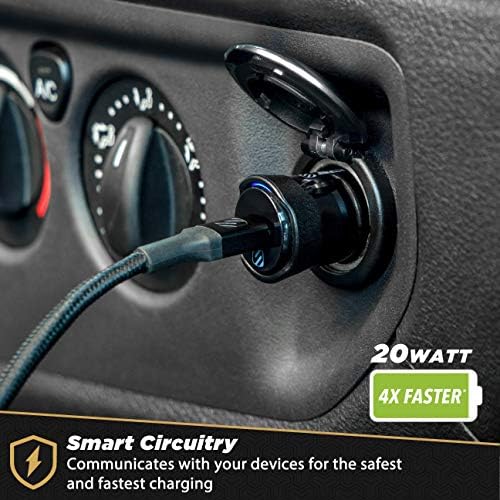 Scosche CPDC203 Power Volt 20 W Fast Car Charger with 3-Foot Adjustable Coiled Cable – Universal USB-C Compatibility, Power Delivery 3.0 for Rapid Charging of Smartphones, Tablets, and More – Compact and Efficient Travel Accessory