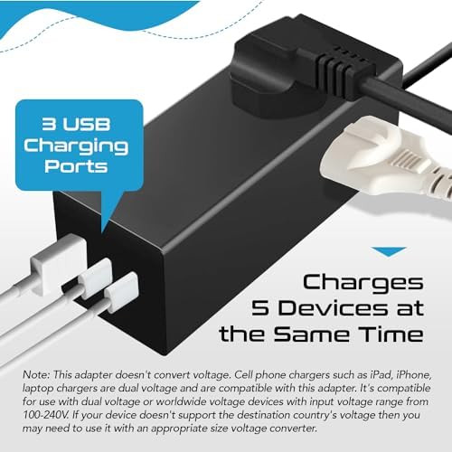 Ceptics 65 W Ga N World Travel Adapter – Ultimate Fast Charging Power Hub with Dual US Outlets, 1 USB-A & 2 Quick Charge USB-C Ports – Compact & Lightweight Design for Global Compatibility in Over 150 Countries – Essential Travel Power Solution for Laptops and Mobile Devices