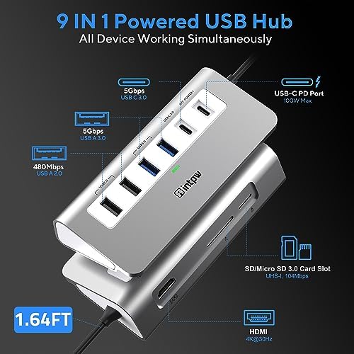 Unleash Your Potential with the INTPW 9-in-1 USB C Hub: High-Speed 4 K HDMI Adapter, 100 W PD Charging, Dual USB-A Ports & SD/TF Card Slots – Perfect for Mac Book Pro, i Pad Pro, i Phone 15/16 & More – Elevate Productivity and Connectivity on the Go