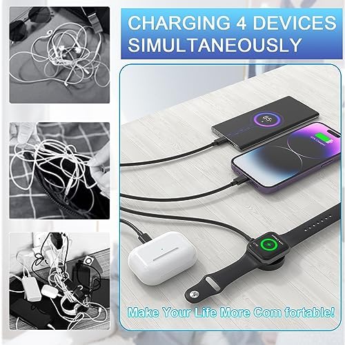 Ultimate 4-in-2 i Watch and i Phone Charging Cable – 6 FT Multi-Device Charger for Apple Watch, i Phone & Air Pods – Fast Charging, Durable & Travel-Friendly Solution for Effortless Power Management