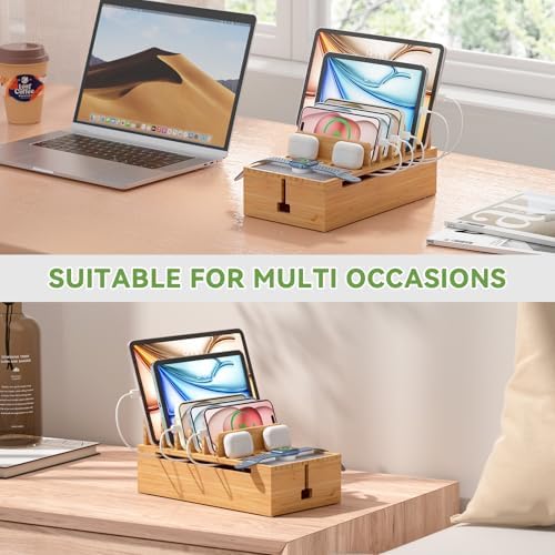 Pezin & Hulin Premium Cable Management Box – Multi-Device Charging Station with 5-Port Adapter & 6 Versatile Cables – Elegant Natural & Black Design for Seamless Organization and Clutter-Free Living – Ideal for Home Offices and Modern Spaces
