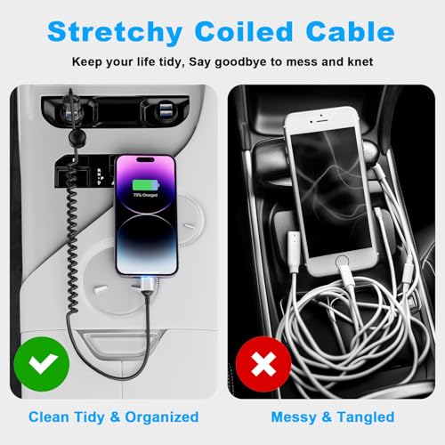 Enhance Your Driving Experience with the 2-Pack 3 FT MFi Certified i Phone Charging Cable for Apple Car Play – Retractable Lightning Cord for i Phone 14/13/12/11, i Pad & Air Pods – Fast Charging & Convenient Storage in Sleek Black