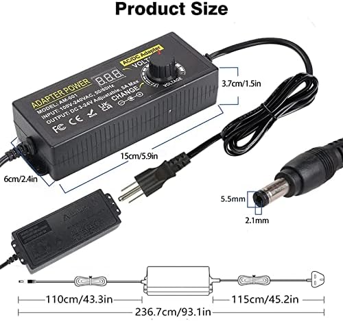 Universal Adjustable DC Power Supply Adapter, 3 V-24 V, 3 A, 72 W – Versatile AC to DC Converter with 14 Interchangeable Tips for Maximum Device Compatibility and Enhanced Performance