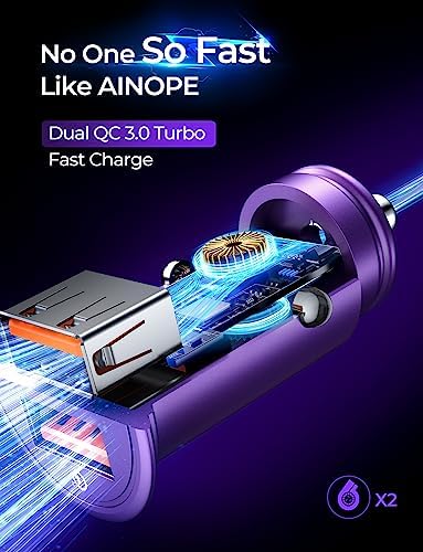 AINOPE 45 W Dual USB Fast Car Charger – Premium All-Metal Quick Charge Adapter for i Phone 11-16 & Samsung Galaxy S21-S24 – Ultra-Durable Design for Rapid On-the-Go Charging – Perfect for Daily Commutes and Long Road Trips