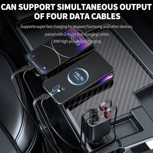 Kwak’s Retractable USB C Car Charger – Ultra-Fast Charging Adapter with Dual Apple Cables for i Phone 14, 13, 12, 11 | Tidy Retractable Design for Effortless On-the-Go Power Solutions | Compact & Portable Vehicle Charging Accessory
