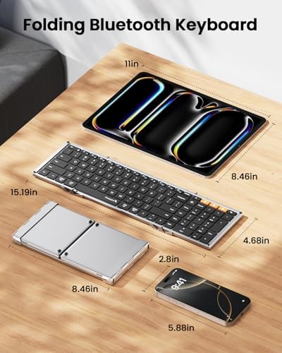 Portable Full-Size Proto Arc Bluetooth Keyboard XK01 – Foldable Wireless Keyboard with Numeric Keypad for i Pad, Tablets, Smartphones, and Laptops – Rechargeable Multi-Device Solution for Windows, i OS & Android – Ultimate Travel Companion for On-the-Go Professionals