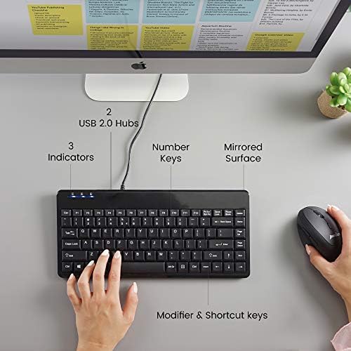 Compact Perixx PERIBOARD-409 H Wired USB Mini Keyboard with Dual USB Hubs – Effortless Typing Experience for Limited Spaces, Enhanced Compatibility, and Fast Connectivity
