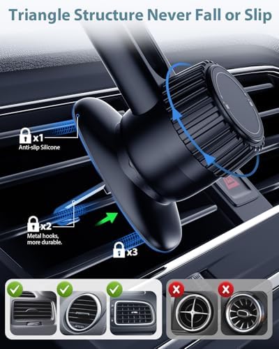 VOLPORT Magnetic Car Vent Phone Holder – Non-Blocking, Strong Grip Mount for i Phone 15/14/13 Pro Max/Mini/Plus with P-Socket Cases – Effortless Installation & Stylish Design for Hands-Free Navigation