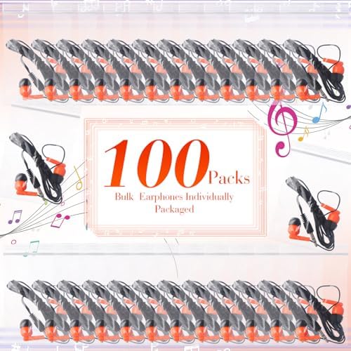 Kanayu 100 Pack Classroom-Ready Wired Earbuds – High-Quality 3.5 mm Jack Earphones for Enhanced Student Learning, Individually Packaged for Quick Distribution, Lightweight Comfort for Focused Educational Experiences