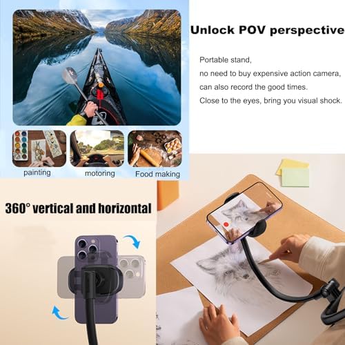 Cell Phone Stand, Neck Phone Holder, Hand Free Flexible Gooseneck 360° Rotation Adjustable Phone Holder for Bed, Universal Multi-Functional Phone Stand for 4.7”-6.7” Phone – Enhanced Compatibility and Speed