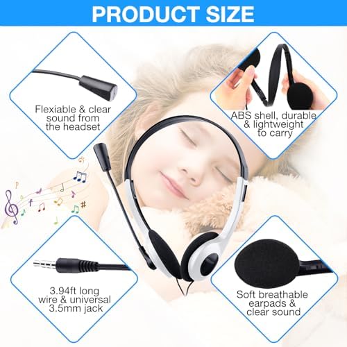 Yunsailing 30-Pack Classroom Headphones with Microphone – Lightweight, Adjustable On-Ear Earphones for Enhanced Student Engagement | Perfect for School, Remote Learning & Group Activities | Durable 3.5 mm Jack for Clear Audio Communication