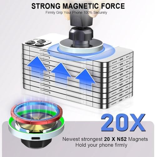 Universal Magnetic Car Vent Phone Holder by Phone Skope – 15 W Qi Fast Wireless Charging, 360° Adjustable Viewing Angle, Robust Magnetic Grip, Case-Compatible Design for Effortless Safe Driving and Hands-Free Navigation