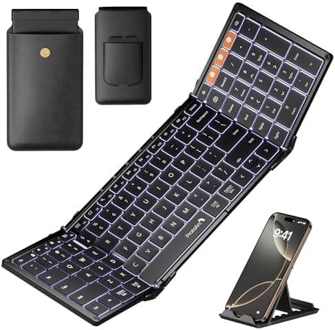 Proto Arc XK01 Plus Backlit Foldable Bluetooth Keyboard – Ultimate Portable Multi-Device Wireless Keyboard for Travel, Featuring Rechargeable Battery and Full-Size Design for i Pad, Tablet, Smartphone, Laptop, and PC Use