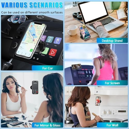 Vacuum Magnetic Suction Phone Holder,2025 Upgraded Adjustable Suction Cup Car Phone Mount,Foldable and Retractable Mobile Phone Holder for Car/Gym/Mirror/Smooth Surface to iPhone 16/15/14/13/12 Series – Enhanced Compatibility and Speed