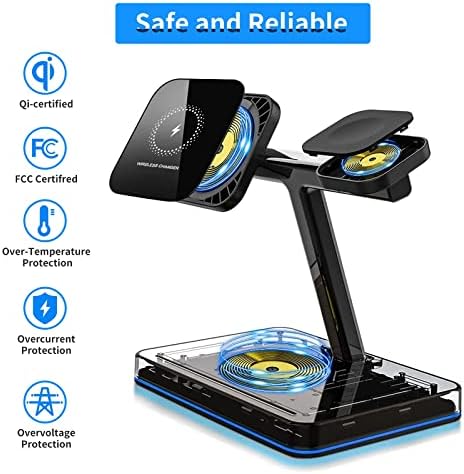 Transform Your Charging Experience with the 15 W Magnetic Wireless Charger – Ultimate 3-in-1 Qi Fast Charging Hub for i Phone 14/13/12, Apple Watch Series 7/SE/6/5/4/3/2 & Air Pods 3/2/Pro – Effortless Magnetic Alignment, Sleek Aesthetic, and Instant Use with Included Adapter – Maximize Performance and Extend Device Longevity for Home and Office Use