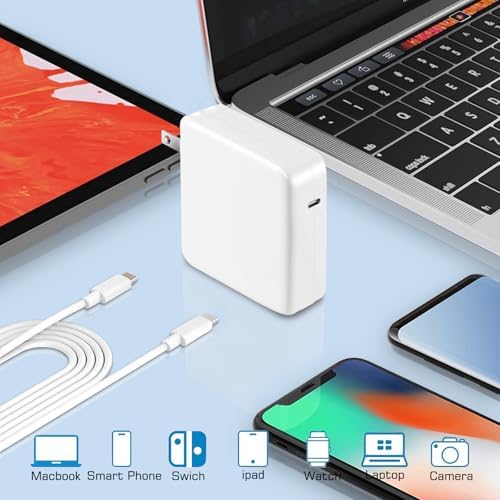 100 W USB-C Mac Book Pro Charger with 5.9 ft Cable – Rapid Charging for Mac Book Pro 16/15/14/13, Mac Book Air 13, and i Pad Pro (2018-2022) – Intelligent Device Recognition & Safety Features for Efficient Power Delivery – Compact and Portable Design for On-the-Go Users