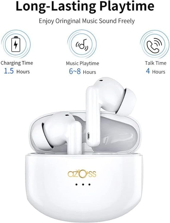 Azoss Bluetooth 5.3 Clip-On Wireless Earbuds – Advanced Active Noise Cancelling for Superior Sound Clarity, 48-Hour Battery Life, IPX7 Waterproof, Hands-Free Microphone for Seamless Communication – Ideal for Fitness, Commuting, and Leisure Activities