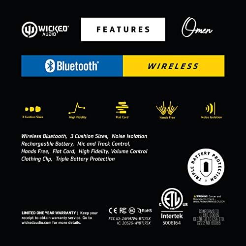 Wicked Audio Omen Wireless Bluetooth Earbuds – Premium Noise-Isolating In-Ear Headphones with Built-In Microphone and Track Control – Ideal for Commuting, Exercising, and Home Use – Lightweight, Ergonomic Design for Ultimate Comfort – Enhanced Connectivity and Sound Quality in Sleek Black Finish