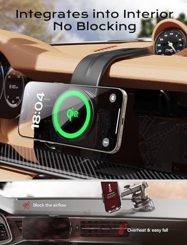 Maximize Your Driving Efficiency with the Magsafe Car Mount Charger – Ultimate 15 W Fast Wireless Charging for i Phone 16 Series and Compatible Models – Innovative Magnetic Holder with Velcro Memory Metal for Superior Stability and Secure Grip – Experience Hassle-Free Hands-Free Navigation and Reliable Device Support on Every Journey